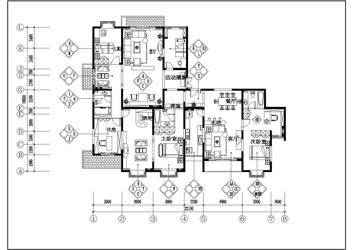 农民豪华住宅装修方案设计CAD图