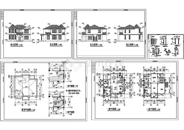 某小别墅建筑设计施工图纸带效果图-图一