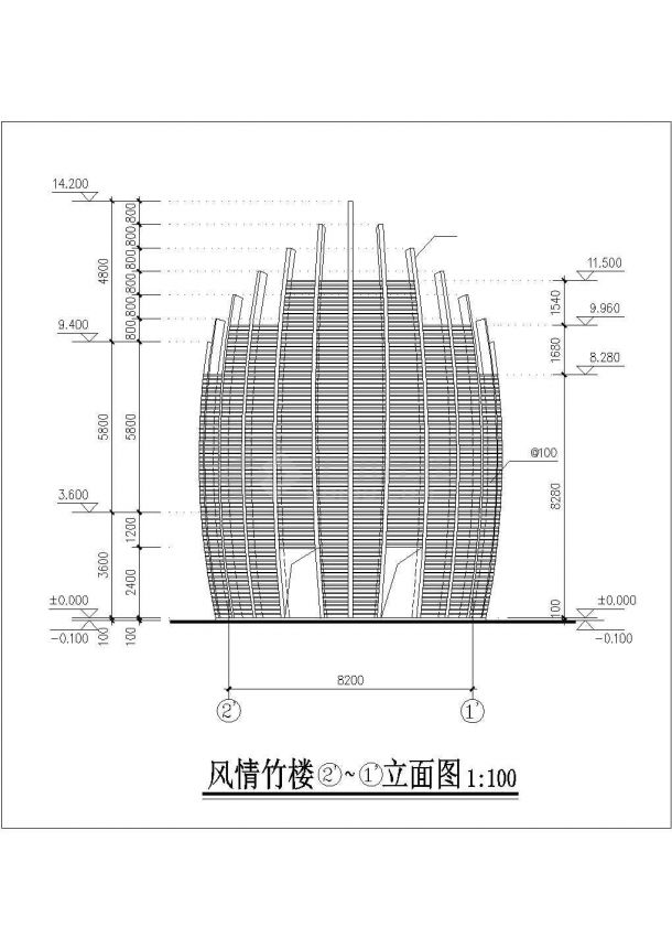 昆明市某少数民族风情竹楼建筑设计cad图纸