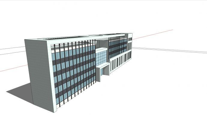 一字型楼顶带圆形孔洞的办公楼su模型_图1