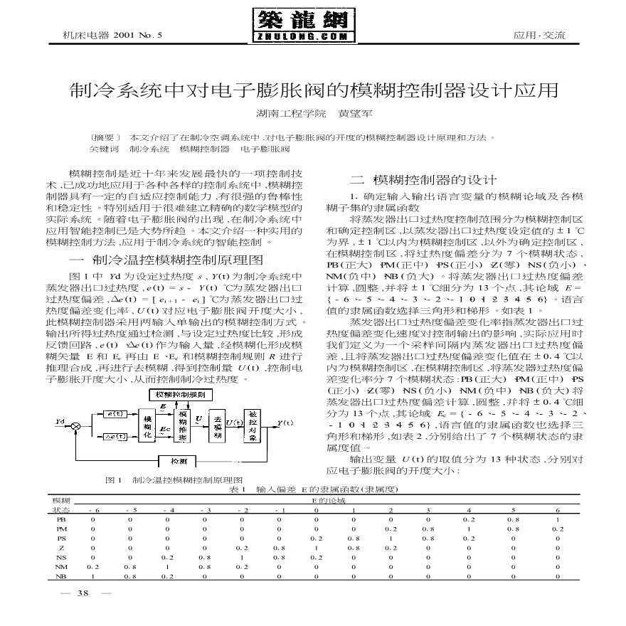 制冷系统中对电子膨胀阀的模糊控制器设计应用