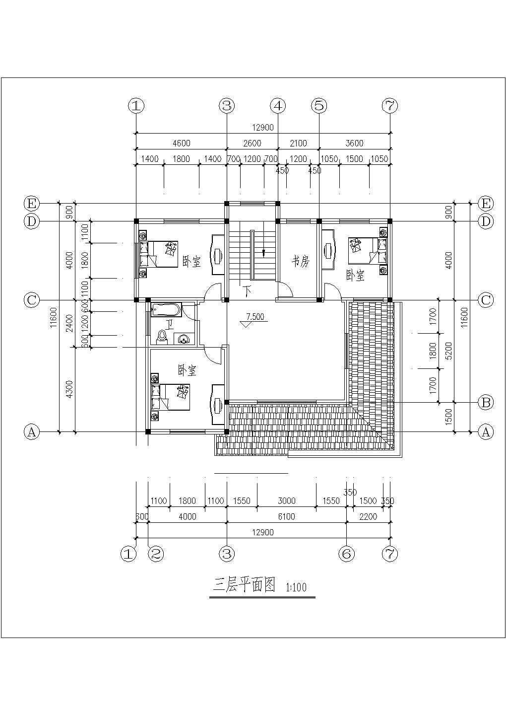 住宅设计_某农村三层住宅楼方案CAD图