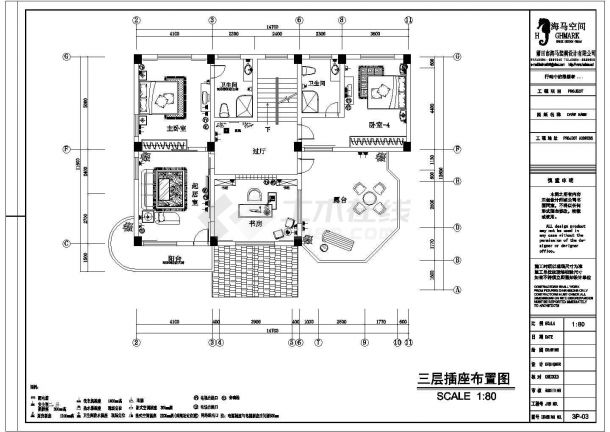 【上海市】某三层别墅样板设计cad图纸-图一