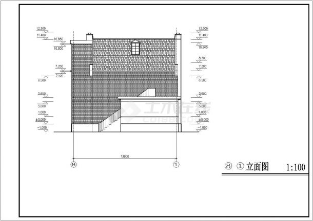 汕头市某现代化村镇3层砖混结构民居楼全套建筑设计CAD图纸-图二
