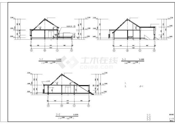 某地多层坡屋顶部分建筑设计cad图纸-图一