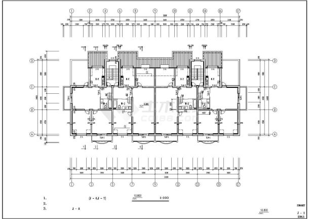 某地多层坡屋顶部分建筑设计cad图纸-图二