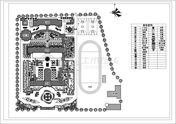 某中学校园绿化规划设计cad总平面方案图（甲级院设计）-图一