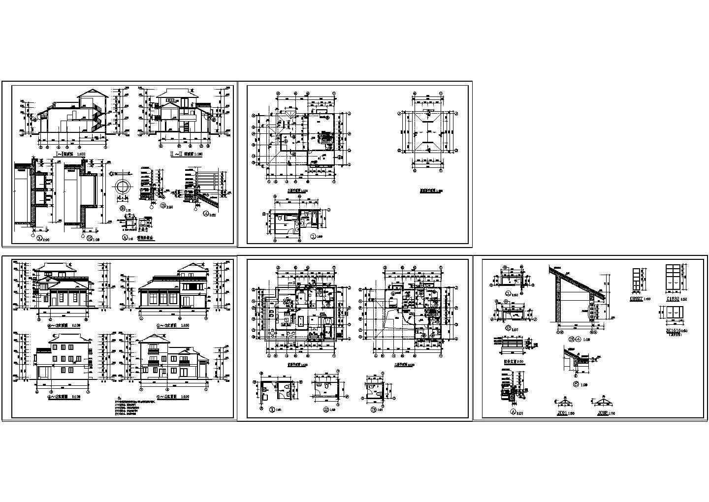 某三层美式别墅建筑设计CAD施工图纸