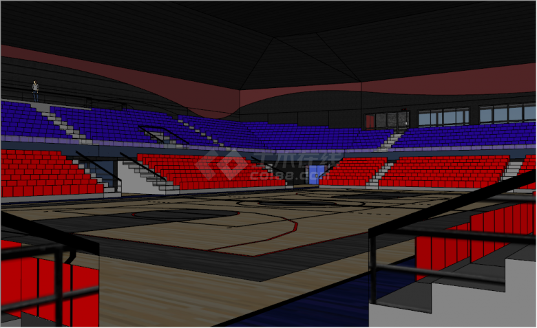 现代红色蓝色座椅篮球场体育馆su模型-图一