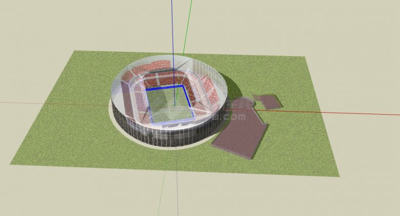 带有肉粉色看台座椅的椭圆形的足球场su模型-图一