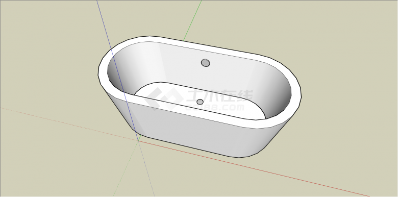 现代白色椭圆状浴缸su模型-图一