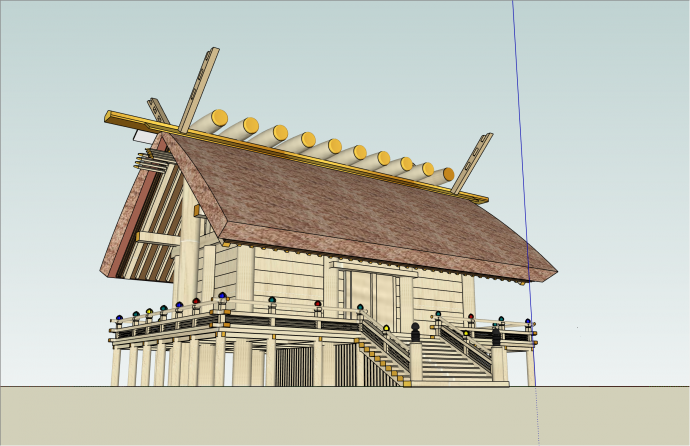 极简木制日本古建筑su模型_图1