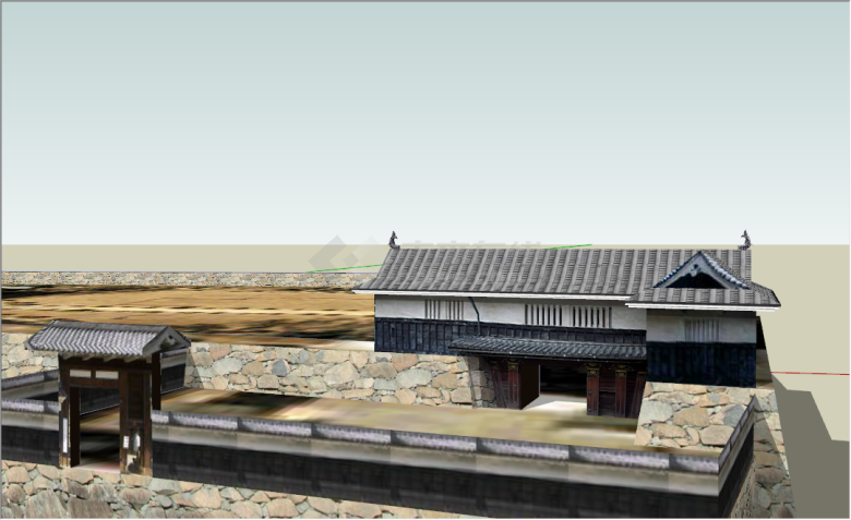 日式寺庙景观建筑物组合su模型-图一