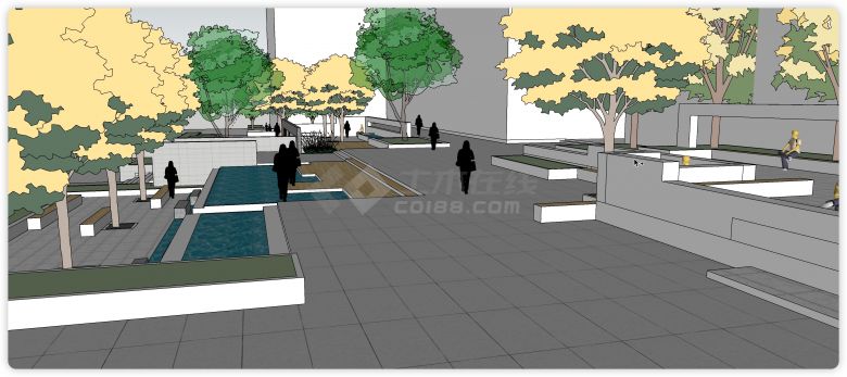 水池休闲坐凳校园广场su模型-图二
