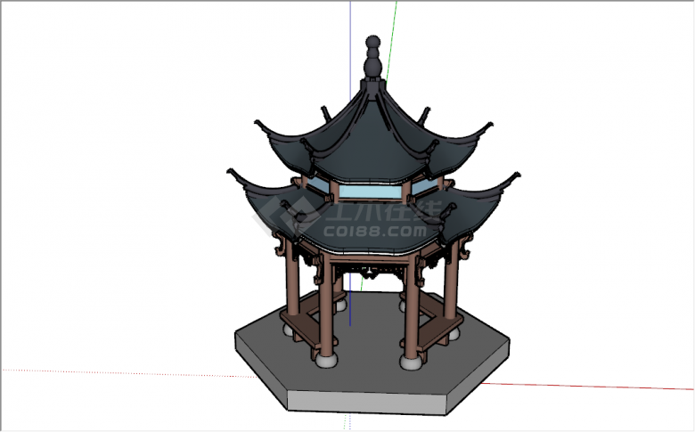 中式黑色屋顶双层凉亭su模型-图二