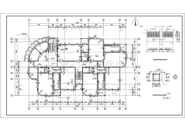 9班四层幼儿园建筑CAD基础平面布置参考图-图二