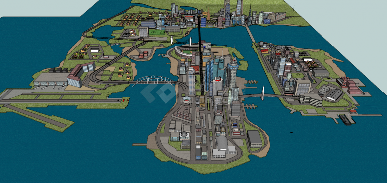 现代环海城市规划建筑su模型-图一