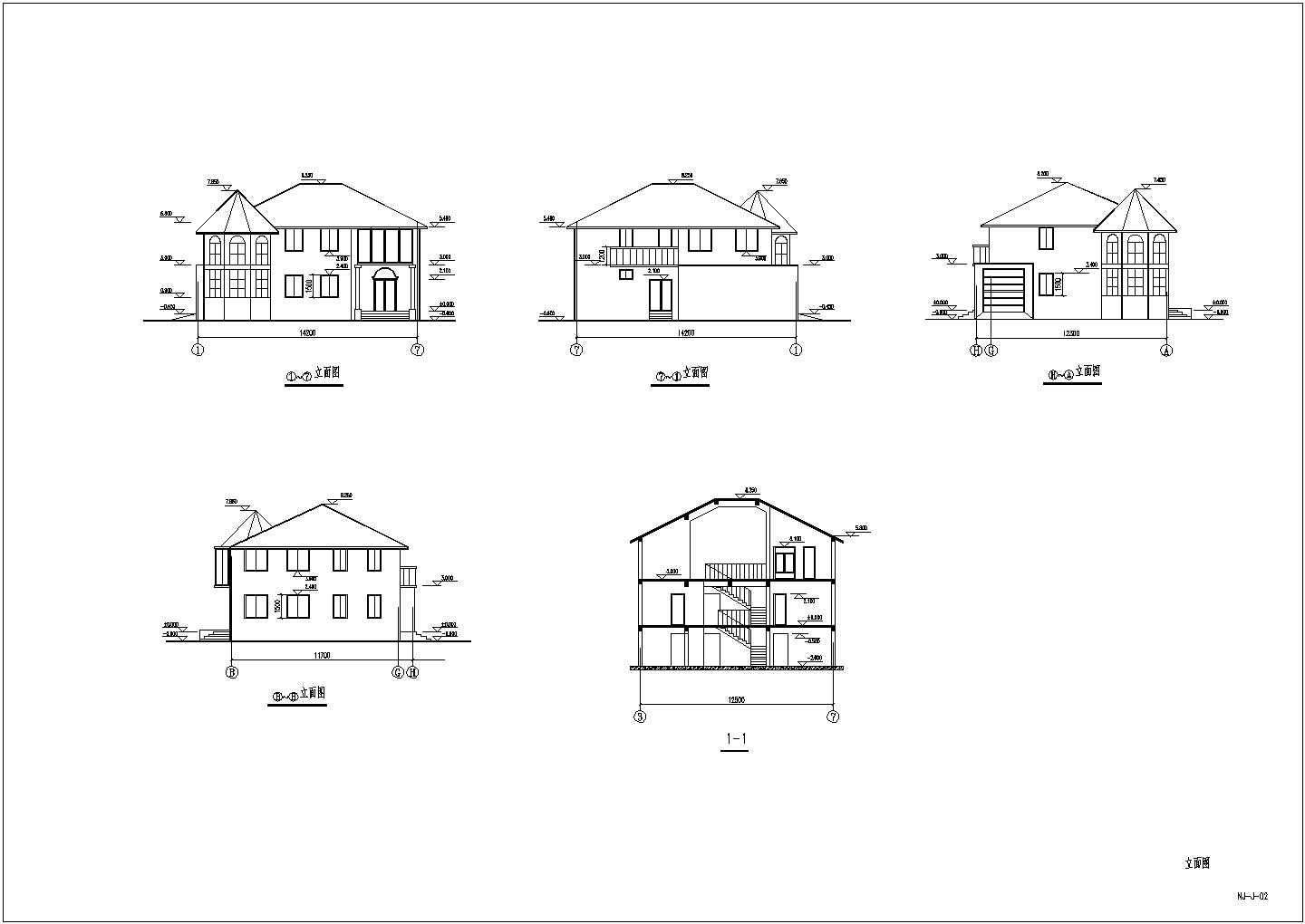 南通市某乡镇新建两层小别墅建筑全套CAD结构图纸