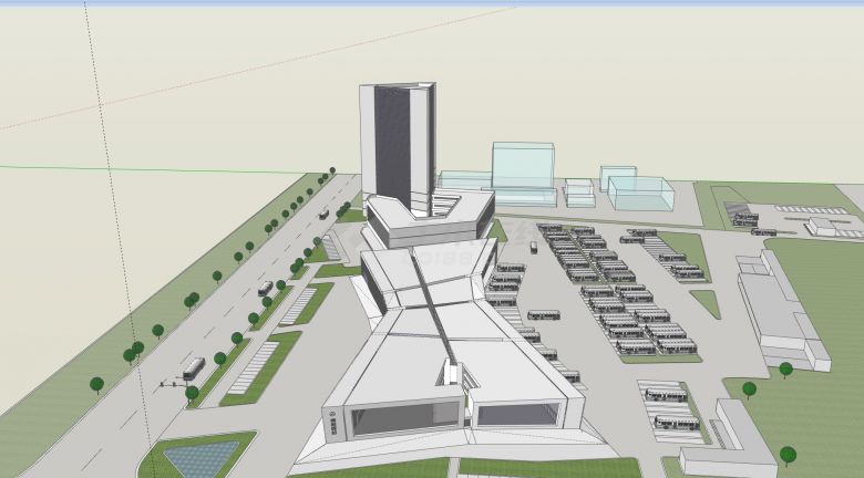 白色现代创意造型大型汽车站su模型-图二