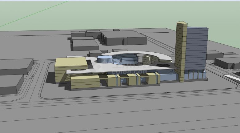 黄白配色外墙圆环造型购物商场及办公楼设计方案su模型-图二