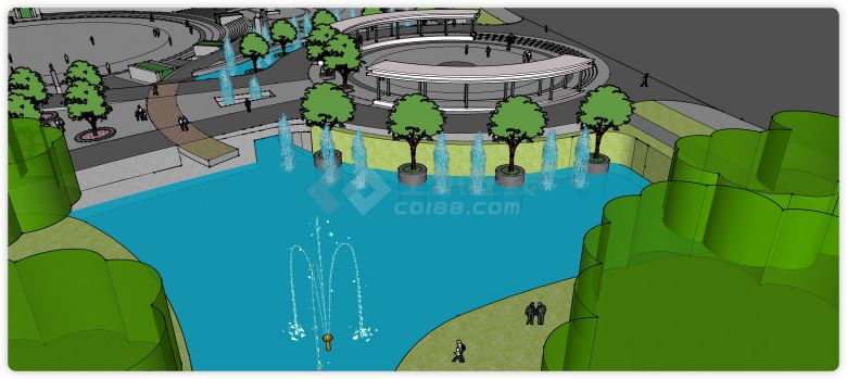 喷泉艺术建筑公园入口区景观su模型-图二