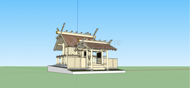 日本木制化古代建筑阁楼SU模型-图二