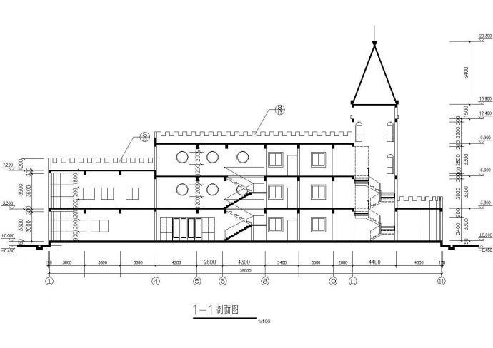某三层幼儿园平立面方案设计cad施工图_图1