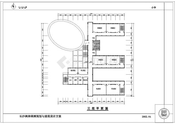 长沙某小学三层建筑设计CAD施工图-图一