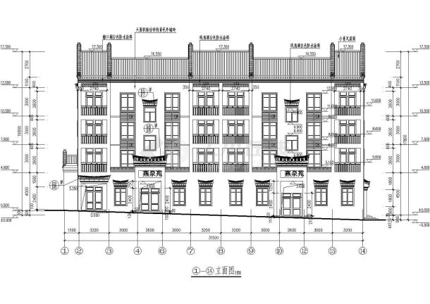 某地四层古建筑民居建筑设计cad施工图-图二