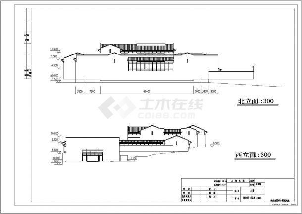 杭州中式现代风格历史博物馆（地上三层框架结构）设计cad建筑方案图（标注详细）-图二
