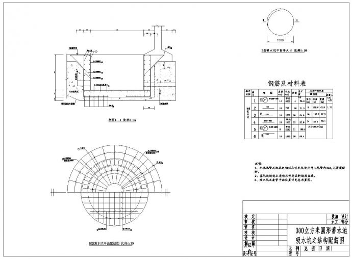 300立方米圆形蓄水池工程构造设计施工图_图1