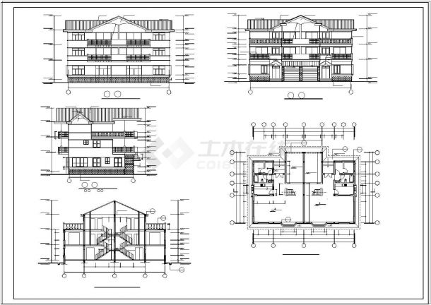 某三层双拼别墅建筑CAD设计施工图-图二