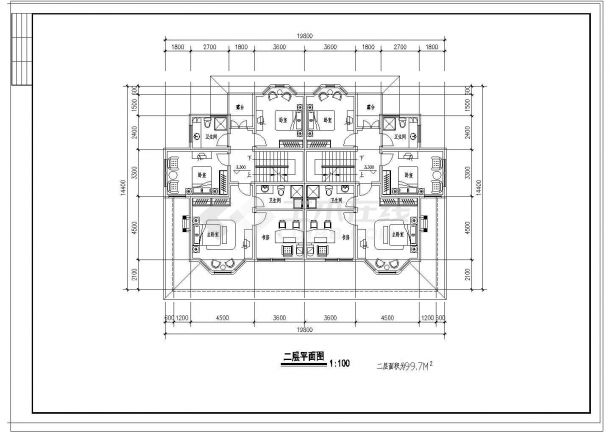 双联A型北向别墅建筑设计CAD方案图-图一