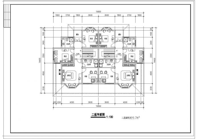 双联A型北向别墅建筑设计CAD方案图_图1