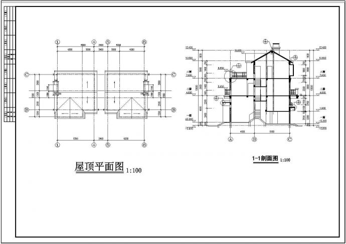 某地区双联别墅建筑设计CAD详图_图1