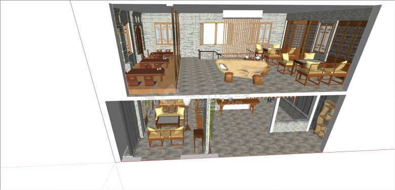 木系家具餐饮空间su模型-图二