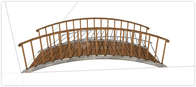 弧形圆木条围栏扶手木桥su模型-图二
