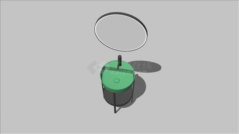 室内洗手盆组合绿色圆形su模型-图二