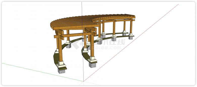 环形木结构休闲凳花架su模型-图二