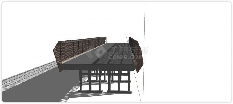 括号造型木方围栏景观桥su模型-图一