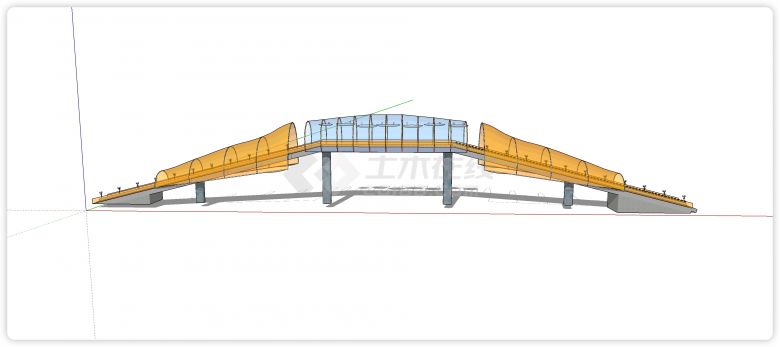 双边楼梯黄色遮阳篷景观桥su模型-图一