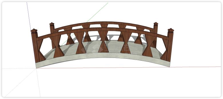 胡桃木蝴蝶结造型围栏木桥su模型-图二