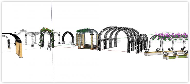 铁艺拱形花廊欧式廊架su模型-图一