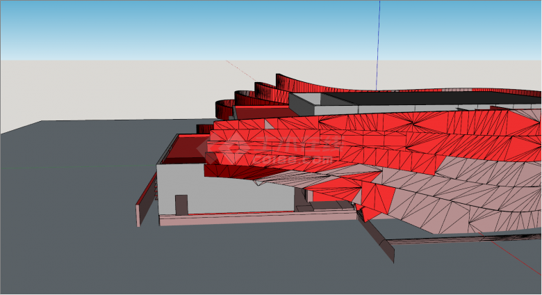 博物馆设计红色带电梯su模型-图二