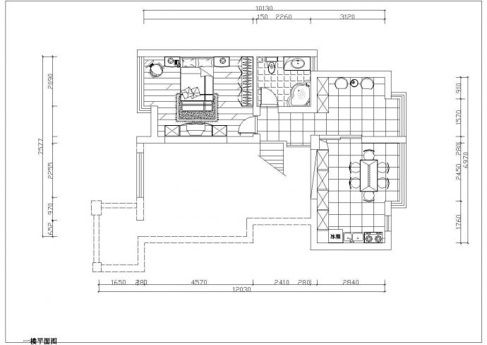 欧派橱柜某小区家庭室内装修设计cad平面布置施工图_图1