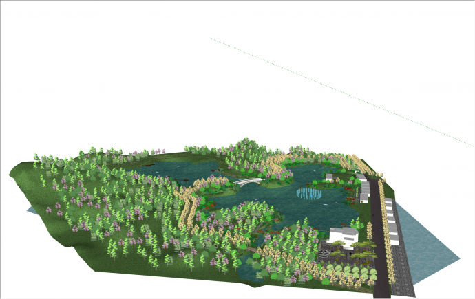 大规模现代水池森林公园SU模型_图1
