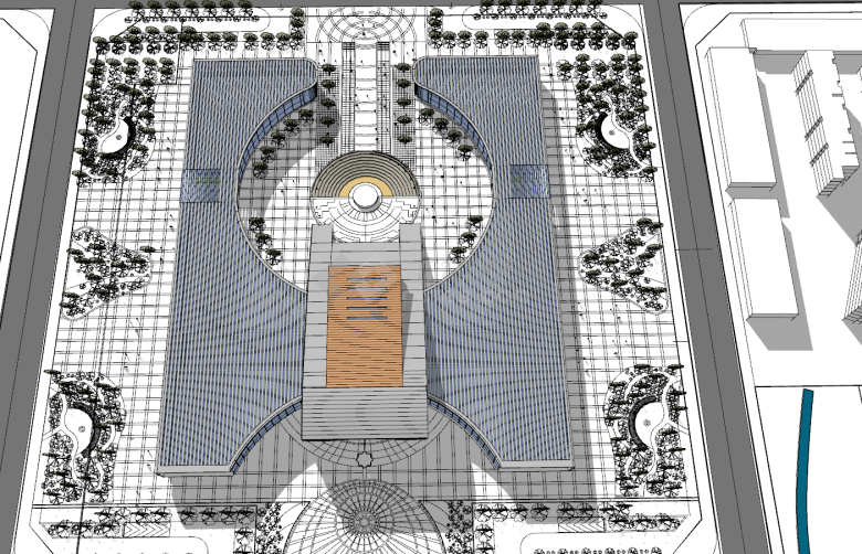 现代科技感活动中心su模型-图一