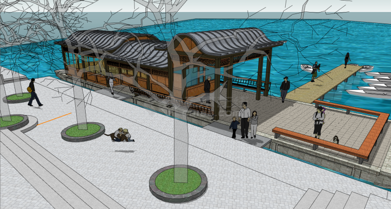 乡镇旅游区游船码头一期工程su模型-图二