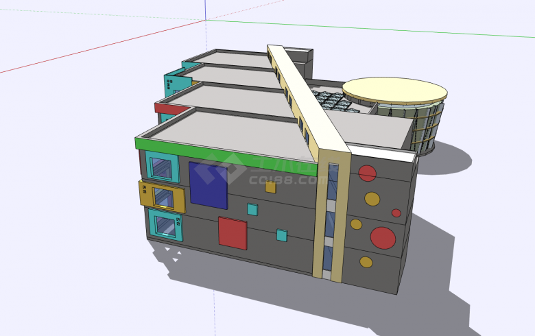 多彩窗框现代幼儿园su模型-图二