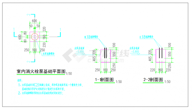 某地消防水池水泵房给排水大样图CAD图纸-图二